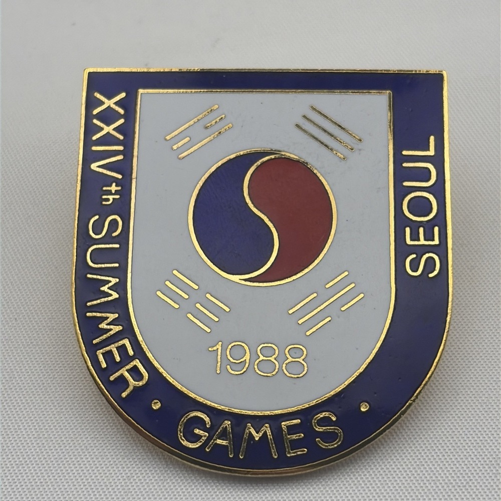 1988 Seoul Olympics Summer Games Shield Crest Jumbo Lapel Hat Pin